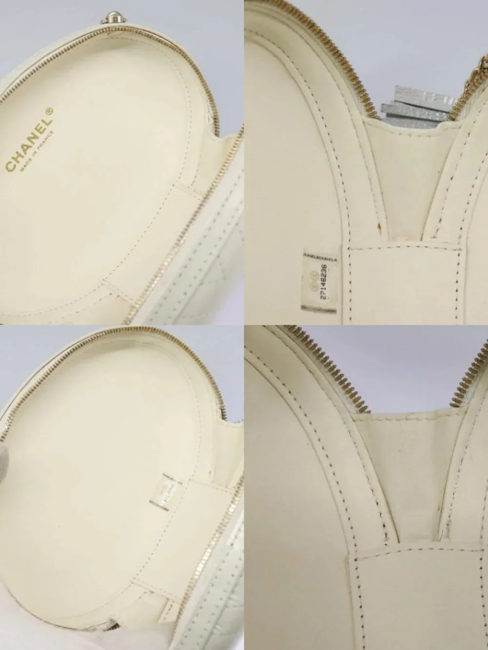 CHANEL V Stitch LA PAUSA Chain Shoulder Bag Leather White CC Auth bs23014SAV